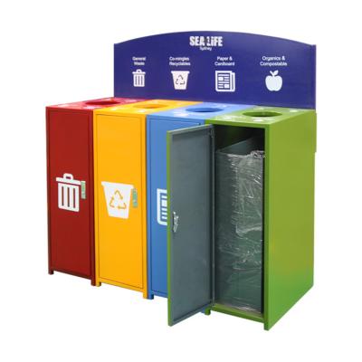 China Sustainable Indoor Outdoor Public Use Metal Trash Receptacle Colored Steel Bins Litter Bins For Parks for sale