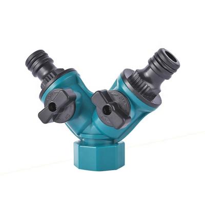 China Plastic Solid 2 Way Garden Hose Dispenser,Y Valve Garden Hose Connector Faucet Diverter Hose Tap for sale