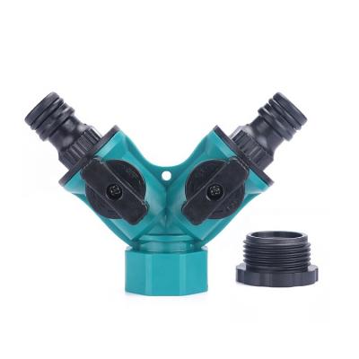 China Plastic Shunt On/Off Two-Way Y-Type Adapter Hose Valve Switch Faucet Garden Hose Pipe Adapter Connector Agricultural for sale