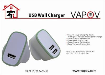 China Portable 3.1 A UK Plug Smart 2 Port USB Wall Charger AC100 - 240V 50 - 60Hz for sale