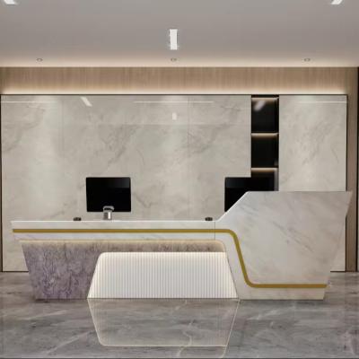 China Modern 2305 Modern Extra-Large Luxury Wooden Reception Desk LED Lighting Clinic Reception Counter for Sale Office Furniture for sale