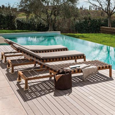 China Modern Modern Outdoor Wooden Teak Garden Furniture Sun Chair Teak Rope Woven Folding Bed for sale