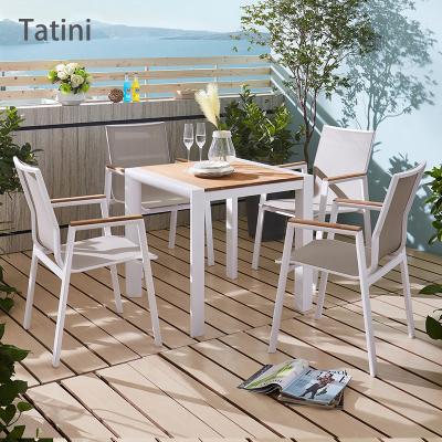 China Modern outdoor table balcony table and chair courtyard aluminum alloy and chair garden teak dining chair combination furniture for sale