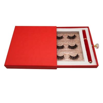 China Dolovebeauty Natural Diamond Handle Pull Out Mink Eyelash Lashes Book 3 Pairs With Glue Pen Logo Custom Service for sale