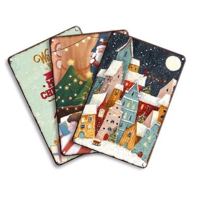 China Best Quality Europe Vintage Christmas Plates Festival Antique Metal Plates Tin Signs Metal Signs For Christmas Day for sale