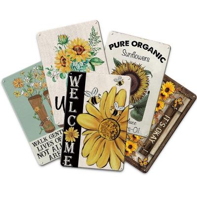 China 2021 Europe Decor Vintage Flower Signs Decorative Metal Poster Tin Flower Tin Signs Retro For Home Decor for sale