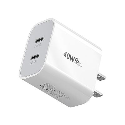 China Type-c 20w Safe Conveient High Quality Double Charger Adapter ABS Palladium 40W USA Dual Usb C Wall Fast Charging Safe For iPhone for sale