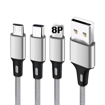 China Logo 18cm Fast Multi Charger OEM Data Transfer Charging Cord For iPhone 3 Nylon Braided Cable Multi In 1 Data Cable For Android Phone for sale