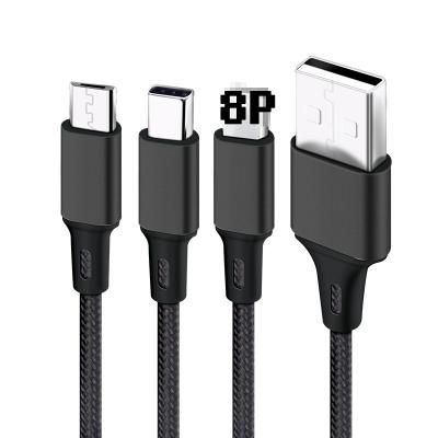 China Etc.electronic Mobile Phone Product Wholesale Price 3 In 1 Usb Short Nylon Braided Multi Charger Cable Fast Charging 3A Usb Cable Compatible With Most Smart for sale