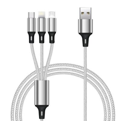 China 1.2M Portable Multi Charging Cable 3 in 1 Nylon Braided Multi Charger Cable USB Fast Charging Cord Compatible with Most Smart PH for sale