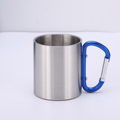 China Stainless Steel Travel Viable Promotional Coffee Mugs Thermos Water Mugs With D Ring Hook Carabiner Handle for sale