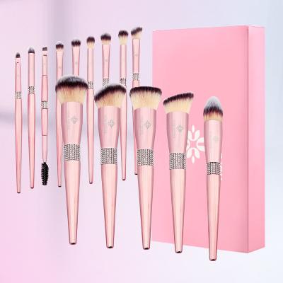 China Angular Blush Luxury High Quality Vegan Rhinestones Glitter Logo Bling Makeup Brushes Set Custom Made With Private Label Box for sale