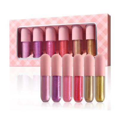 China Waterproof 6 Colors Liquid Glossy Lipstick Gift Set Pill Shaped Moisturize Glitter Lip Gloss Kits for sale