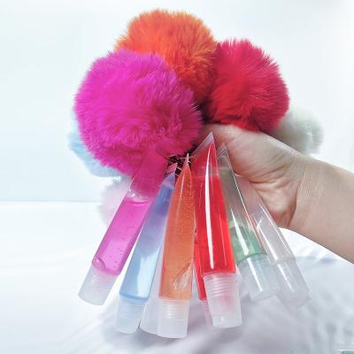 China Private Label Lip Gloss Waterproof Cute Colorful Clear Base Lip Gloss Fruit Key Chain With Tassel for sale