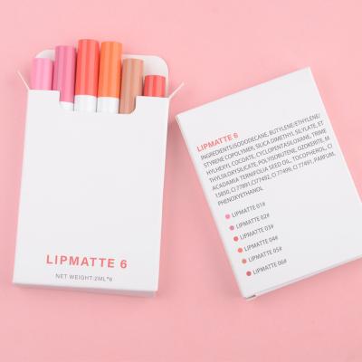 China Smoke Tube Lip Gloss Vegan Long Lasting Waterproof Matte Cigarette Lipsticks Set Private Red Label 6Pcs for sale