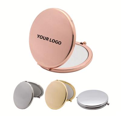 China Custom Logo Double Sided Portable Pocket Double Sided Makeup Mirror Round Metal Contract Mirror for sale