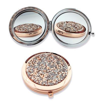 China Glitter Diamond 2.75 Magnifying 1X/2X Inch Magnifying Compact Cosmetic Round Pocket Mirror Travel Makeup Handheld Mirror for sale