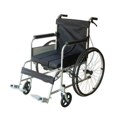 China Convenient aluminum wheelchair with commode chair, folding wheelchair with toilet, manual wheelchair with potty for sale