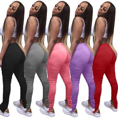 China 2021 XS-2XL Breathable New Arrivals Mid Waist Solid Color Women Sports Tracksuit Stacked Legging Pants for sale