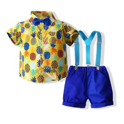 China 2021 Summer Boys Smart Casual Clothing Sets Kids Clothing Set Kids Boy Clothes Flower Tie Shirts for sale