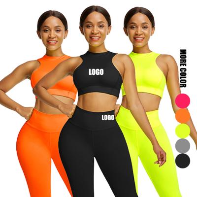 China 2021 Women's Gym Antibacterial Custom Sport Clothes Fitness Women Athletic Wear Sleeveless Tops Suit Seamless Yoga Sets Fitness Women for sale