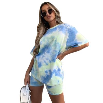 China 2021 custom made QUICK DRY new arrive hot sale women loungewear shorts sets tie dye summer sets for women clothing for sale