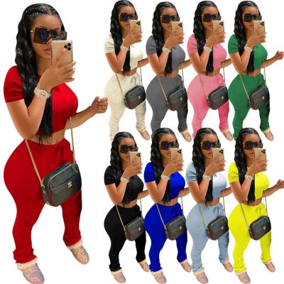 China QUICK DRY Custom Ladies Two Piece Set Women Clothing Sportswear High Waist Pleated Flare Stacked Pants 2 Piece Set Women Summer for sale