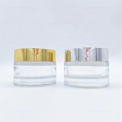 China Bestselling 30ml 50ml Face Cosmetic Glass Cream Jar Packaging Glass-Glass Containers For Cosmetics for sale