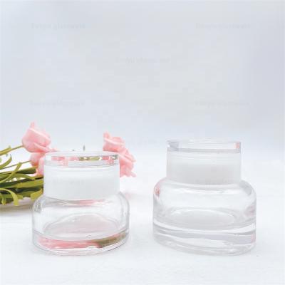 China OEM Skin Care Cream Packaging 30ml 50ml Clear Glass Cream Jar With Plastic Cap for sale