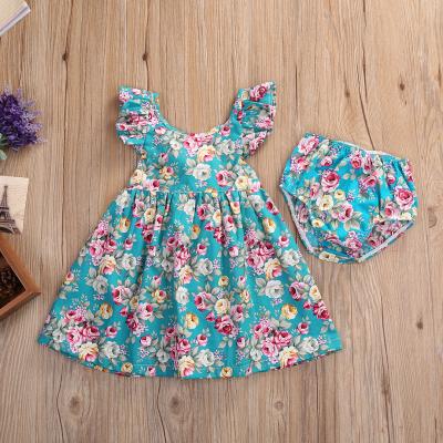 China Casual Infant Girls Floral Dress and Shorts Set Toddler Babies Dress Set for sale