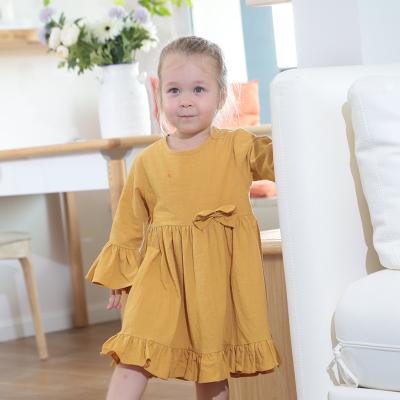 China Anti-wrinkle Casual Flare Sleeve Long Ruffles Dress Girls Toddler Little Kids Swing Dresses With Bow for sale