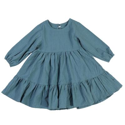 China Anti-wrinkle Casual Girls Long Sleeve Dress A-Line Summer Pleated Spring Kids Baby Ruffle Dresses for sale