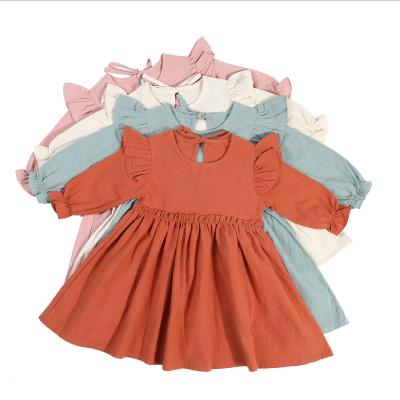 China Cute Anti-Wrinkle Toddler Infant Baby Ruffle Dress Kids Solid Long Sleeve Dresses Tops Fall Outfits Clothes for sale