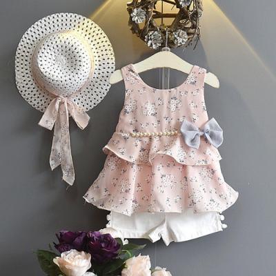 China Chiffion /cotton Hot Elegant Casual European Kids Clothes Sleeveless Shirt Culottes Girls Dress Sets Summer Style for sale