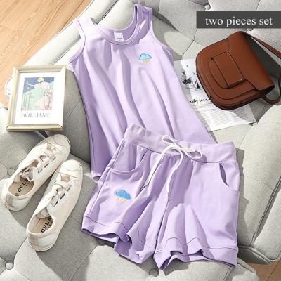 China 2021 New Casual Children's Vest Suit Girls Summer Sports Shorts Children's Slim Two-piece Set for sale