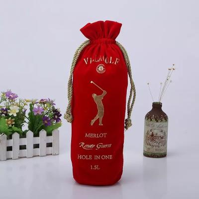 China Luxury Dust Bag Wine Bottle Drawstring Bag Cotton Polyester Velvet Flannel Pouch for sale