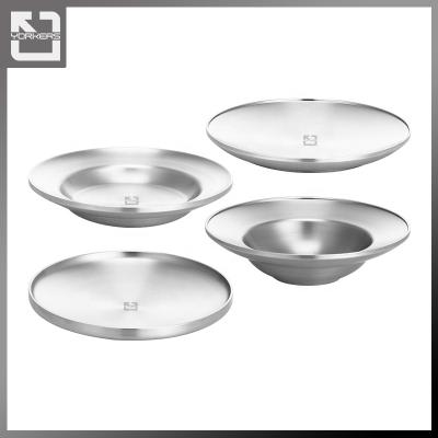 China Stocked 304 Stainless Steel Double Wall Dish - Western Stainless Steel Dinnerware Set Dinner Dish And Plates Restaurant Serving Dishes for sale