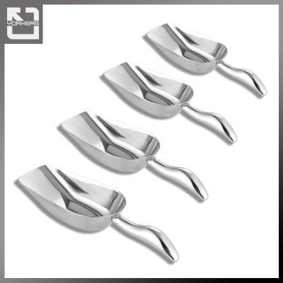 China Viable Stainless Steel Ice Cube Scoop - Order Flat Bottom Bent Handle Universal Metal Scoop For Food Tea Rice Flours Popcorn for sale