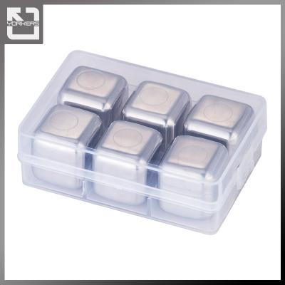 China 304 Stainless Steel Easy Clean Reusable Ice Cube - Direct Order 6 Pcs Set Metal Accessory Whiskey Bar Tool Cooling Stone With Ice Tongs for sale