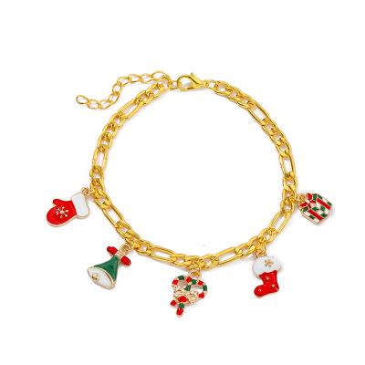 China New Religious Gold Plated Santa Claus Jewelry Anklet For Women Drip Oil Link Chain For Christmas Feet Bracelet Anklet Chain for sale