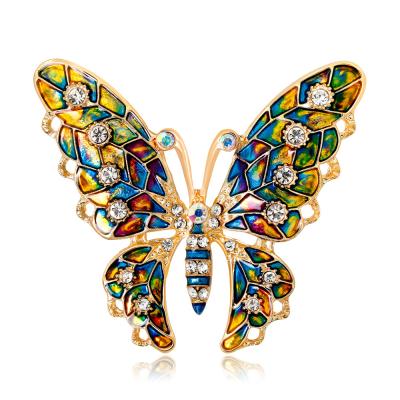 China Hip Hop New Product Rhinestone Brooch Animal Color Brooch High End Dripping Wild Butterfly Brooch for sale