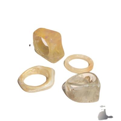 China Ring Four-Piece Suit Beige Resin beige CLASSIQUE Ring Female Transparent Geometric Irregular Ring Female acrylic for sale