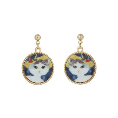 China New Cute Cat Earrings Clip Earrings Cartoon Oil Painting Cat Earrings With Hats Ear Creative Animal CLASSIC for sale