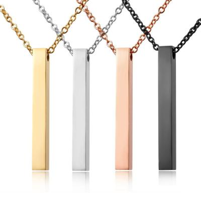 China CLASSIC Customized Engravable Lettering Exclusively Female Titanium Steel Long Necklace Trend Rectangular Geometric Pendant Male for sale