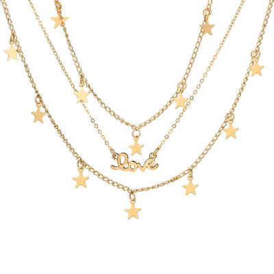 China FASHIONABLE New Fashion Jewelry Star Necklace Simple English Five-pointed Letter Love Female Multi-Chain Necklace for sale