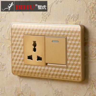 China Fire Resistance PC BIHU Color Diamon Plate Design 10 Amp 1gang 3pin Wall Switch Socket Gold Top for sale