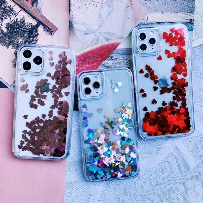 China TPU+PC For iPhone 13 Case Glitter Quicksand Liquid Love Heart Foil Transparent Hard PC Plastic For iPhone 12 13 pro Max Mini for sale