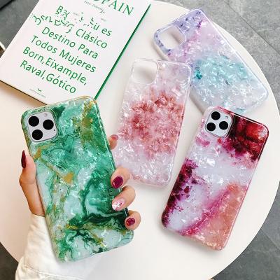 China TPU+PC Phone Case For iPhone 13 Pro Dreamy Glossy Marble Conch IMD Full Soft Body Back Cover For iPhone 12 13Pro Max Mini for sale