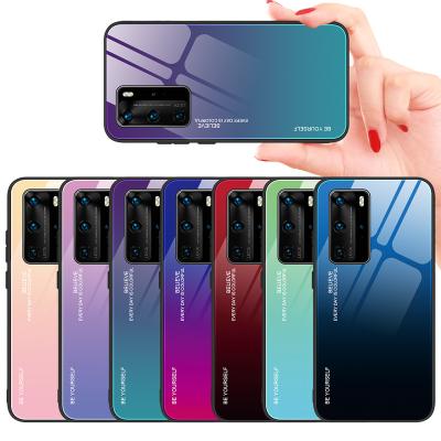 China TPU+PC Case For Huawei P30 Pro Case Shockproof Luxury Creative Gradient Color Tempered Glass Cover For Huawei p40 Phone Case for sale