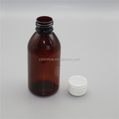 China Food Grade Recyclable PET Material Amber Color 100ml Cough Syrup Bottle With Tamper Evident Cap for sale